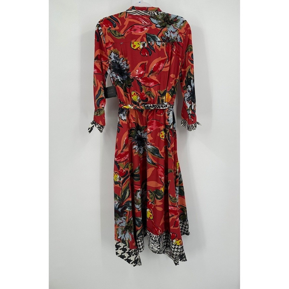 John Mark Womens Boho Midi Dress Sz S Handkerchief Hem Eclectic Artsy Maximalist - Picture 4 of 8
